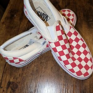 Vans Kids Red and White Checkered Slip-On Sneakers
